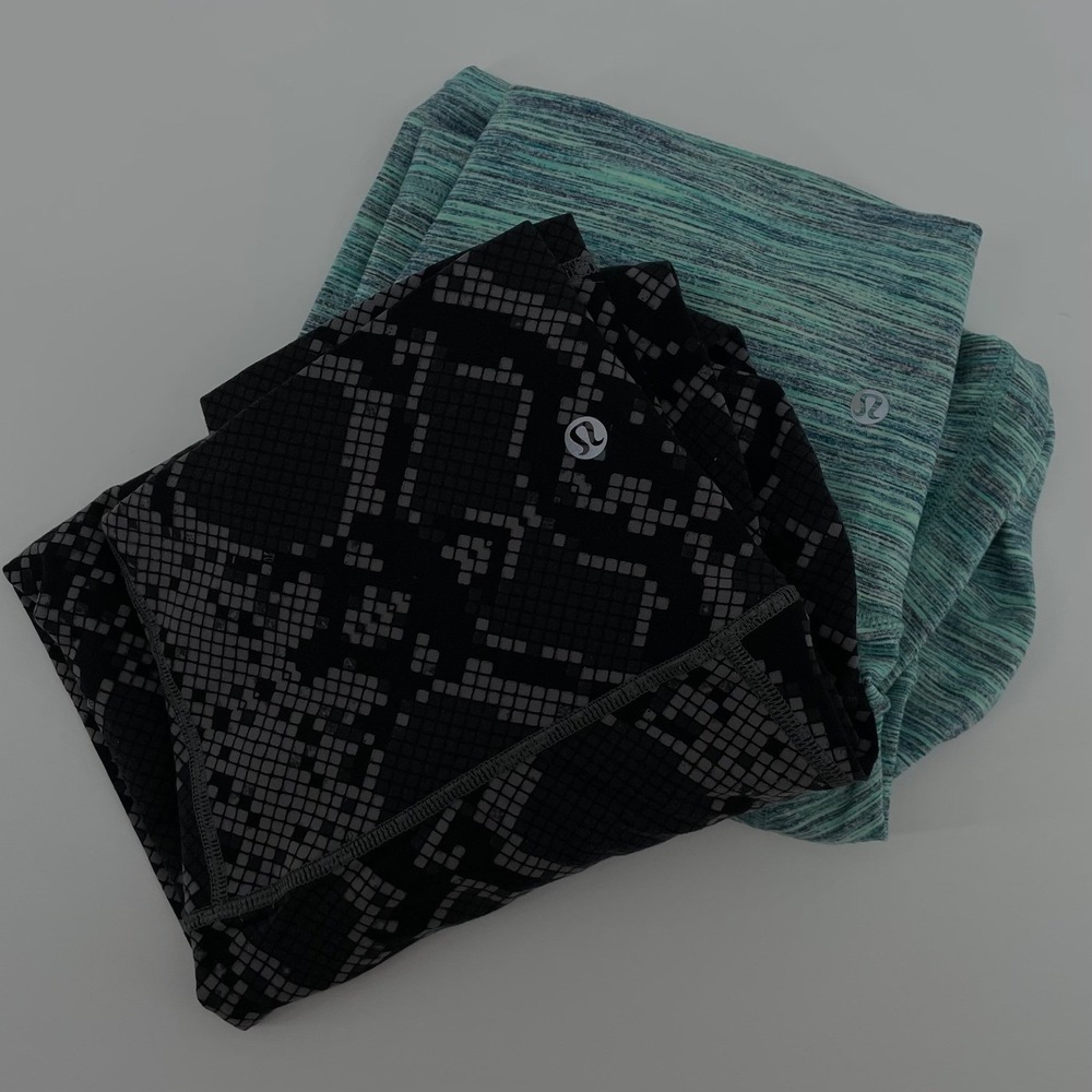 2 - Lululemon High Rise Crop Leggings Bundle Size 6 Snakeskin & Teal Space Dye